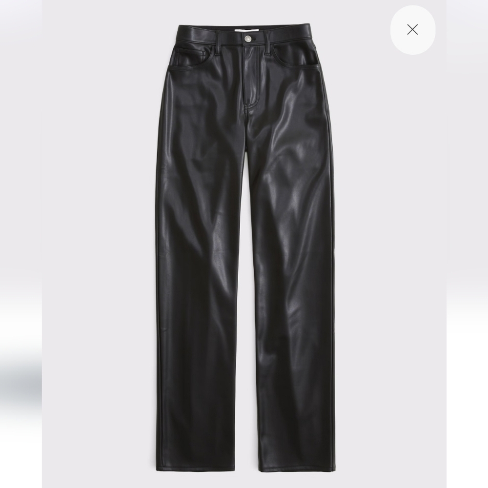 Abercrombie and Fitcg Black Faux Leather High-Rise Straight Leg Pants